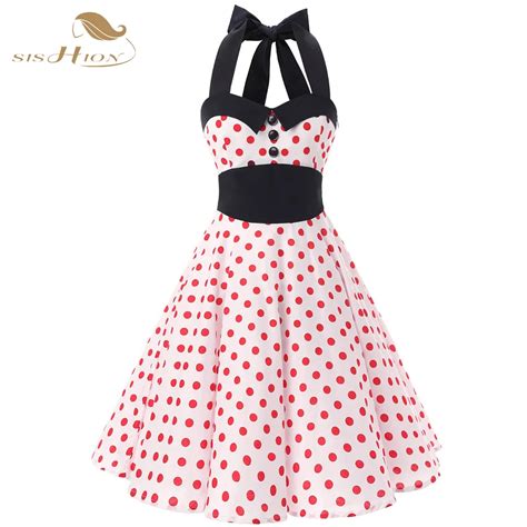 Sishion Short Cotton Vintage Dress Plus Size White With Red Polka Dot S S Swing Rockabilly