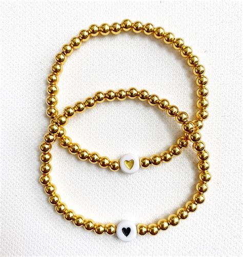 K Gold Filled Beaded Bracelet With Single Heart Bead Mm Etsy
