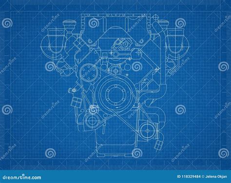 Car Engine Blueprint Stock Illustration Illustration Of Blue 118329484
