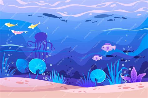 Premium Vector Underwater Cartoon Landscape