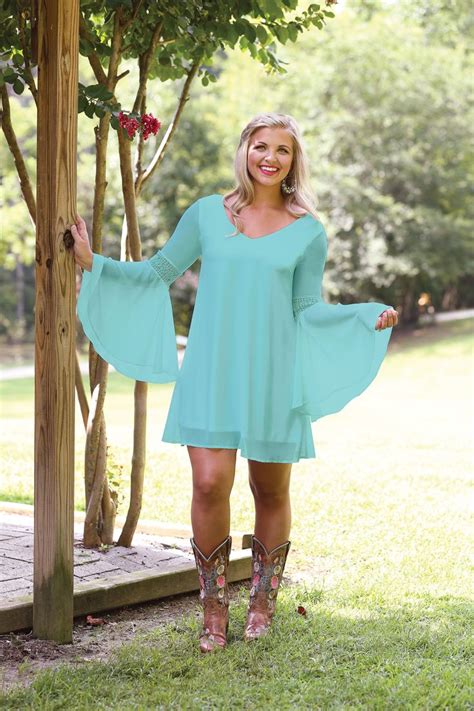 Wrangler® Western Long Sleeve Turquoise V Neck Dress With Crochet At