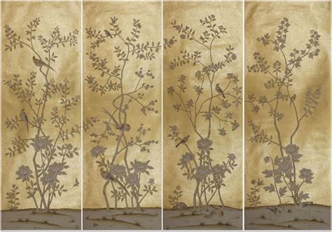 Chinoiserie Handpainted Wallpaper On Gold Metallic With Etsy