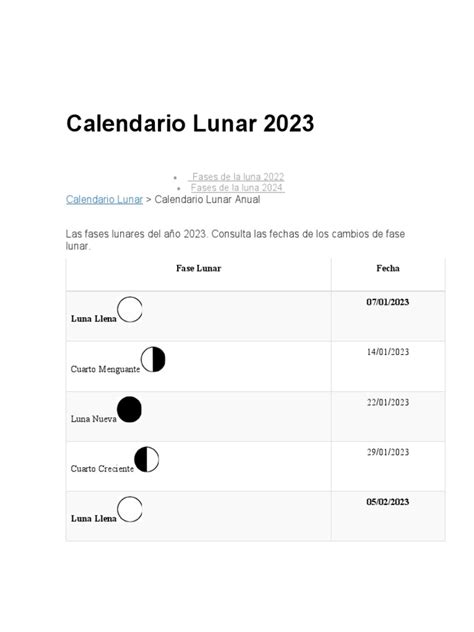 Calendario Lunar 2023 Pdf Astronomía Ciencias Fisicas