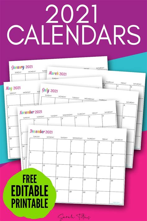 Editable Calendar Template 2021 Calendar Template Printable