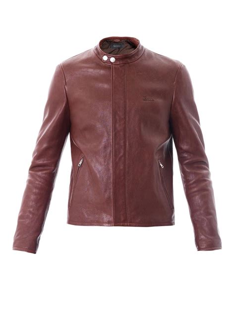 Gucci Leather Bomber Jacket In Purple For Men Lyst