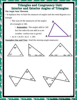 Play this game to review geometry. Triangles & Congruency Unit #2 - Interior and Exterior Angles Notes and Homework