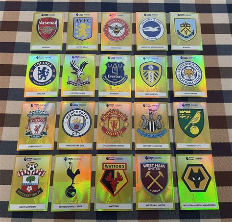 Panini Premier League 2022 Full Set All 20 Gold Foil Club Badge Emblem
