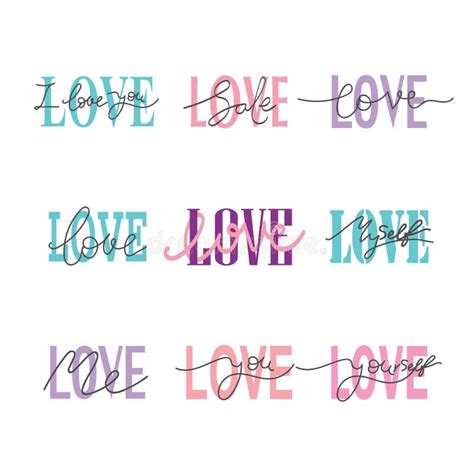 Set Vector Of Love Hand Drawn Lettering Isolated On White Background