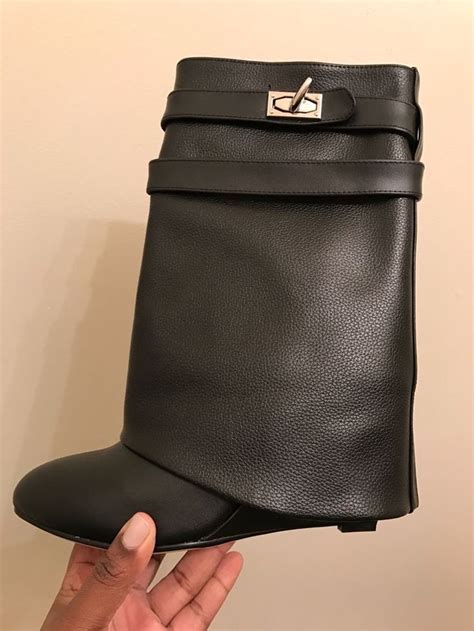New Givenchy Shark Lock Wedge Knee Black Leather Boots Sz Nib