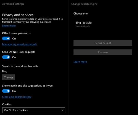 Tap default search engine to pick which search engine you want to be used for queries entered in the search bar. Edge (Windows 10 Mobile): Search Engine change to Google ...