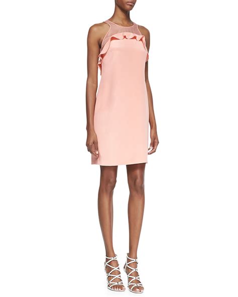 Rebecca Taylor Sleeveless Ruffle Bodice Shift Dress In Pink Coral Lyst