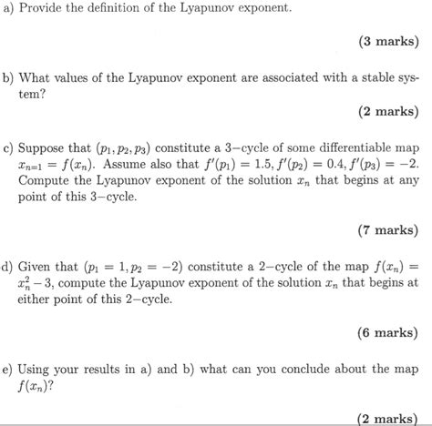 A) Provide The Definition Of The Lyapunov Exponent... | Chegg.com