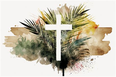 Premium Photo Palm Sunday Background Cross And Palm Watercolor