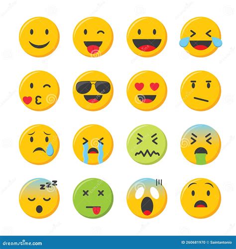 Emoticons Collection Flat Emoji Set Cute Smileys Icon Pack Vector