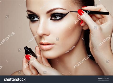 Makeup Artist Applies Eye Shadow Beautiful Stock Photo