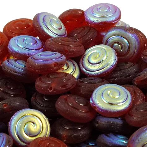 13mm Czech Glass Swirl Disc Beads - Matte Cherry AB - 10pk - Beads And Beading Supplies from The ...