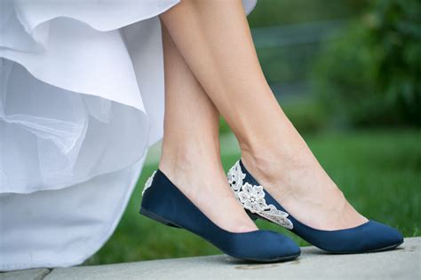 Wedding Shoes Navy Blue Bridal Ballet Flats Low Wedding Etsy