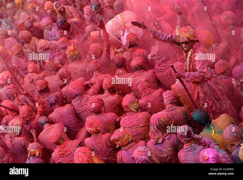 India Uttar Pradesh State In Barsana Temple Musicians Receive Coloured