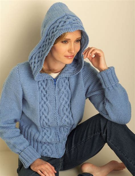 Cozy Cable Hooded Cardigan Patterns Yarnspirations Hooded Cardigan Pattern Free Knitting