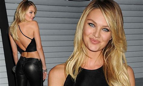 candice swanepoel stuns in leather crop top and trousers at maxim bash leather crop top