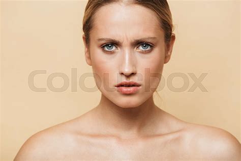 Image Of Confused Half Naked Woman Poising And Looking At Camera Stock Image Colourbox