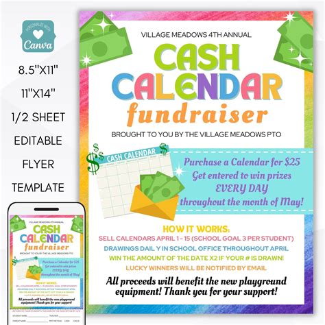 Cash Calendar Fundraiser Flyer Invitation Bundle Editable Template