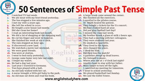 50 Sentences Of Simple Past Tense English Study Here