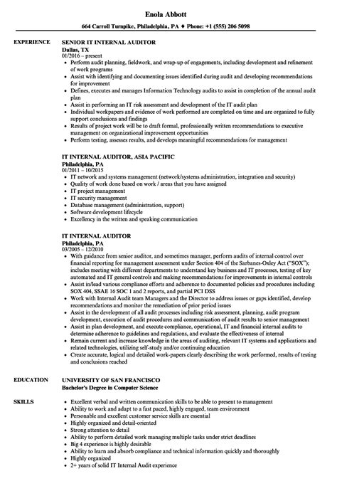 This is a sample resume for internal auditor. IT Internal Auditor Resume Samples | Velvet Jobs