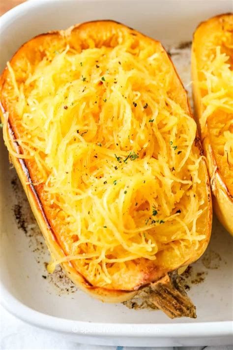 Baked Spaghetti Squash Becomes Slightly Caramelized On The Edges It