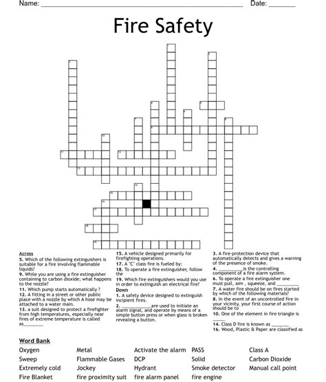 Fire Safety Crossword Wordmint