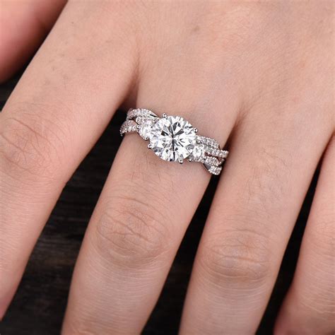 Forever One Moissanite Infinity Engagement Ring Twist Diamond Wedding