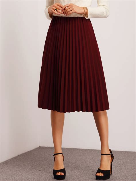 Burgundy Pleated Midi Skirt Sheinsheinside