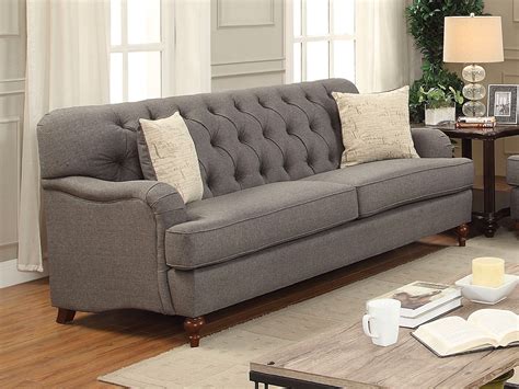 Aliza Contemporary Dark Gray Button Tufted Sofa And Loveseat Set