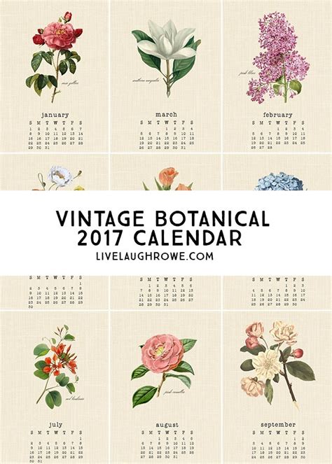 Free Vintage Botanical 2017 Calendar Scrap Booking