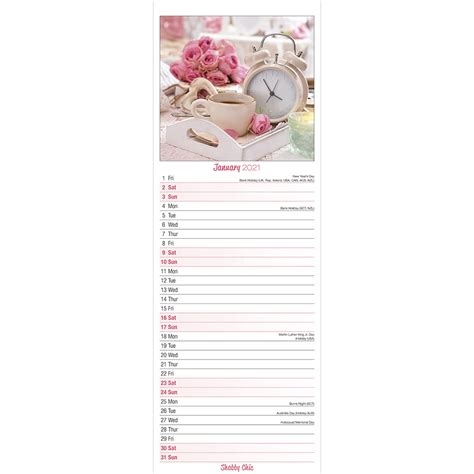 Calendar 2021 Shabby Chic Slim 2021 Calendar Avonside Publishing Ltd