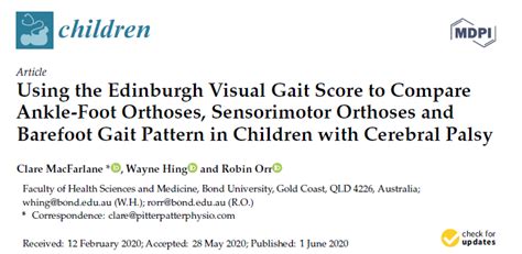 Edinburgh Visual Gait Scoreを用いた比較検討 足関節装具，感覚運動装具および 脳性麻痺児の裸足での歩行パターンの比較