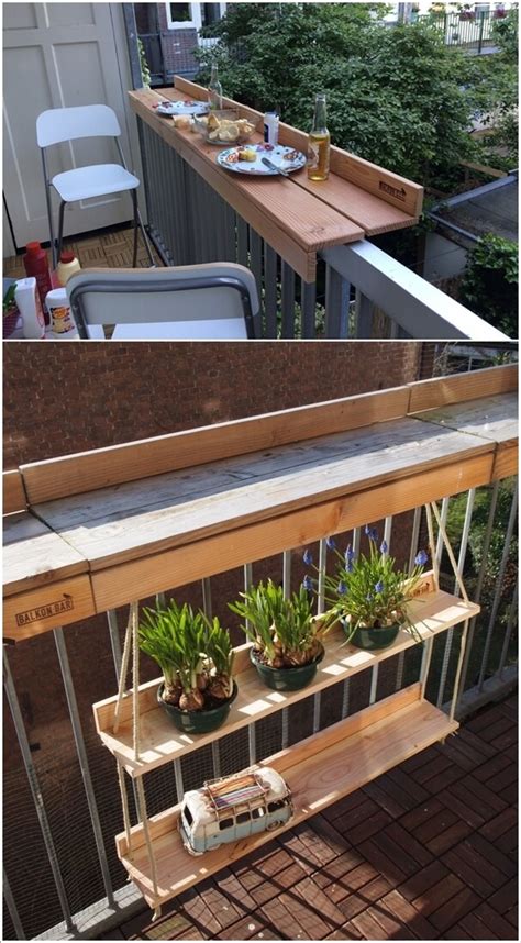 The balcony tray table is able to fit onto railings ranging from 1 inch to 8 inches thick, and is easily installed within seconds using a fully adjustable telescoping arm that reaches from the edge of the tray. DIY Balcony Tables That You Will Admire