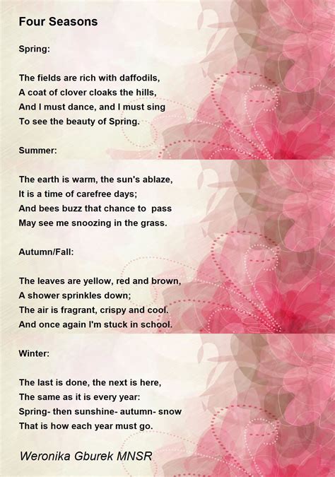 Four Seasons Four Seasons Poem By Weronika Gburek MNSR