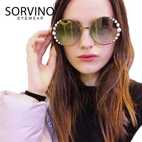 Sorvino Luxury Oversized Pearl Round Sunglasses Women Brand Designer