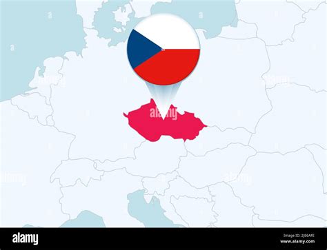 Europa Con El Mapa De La República Checa Seleccionado Y El Icono De La