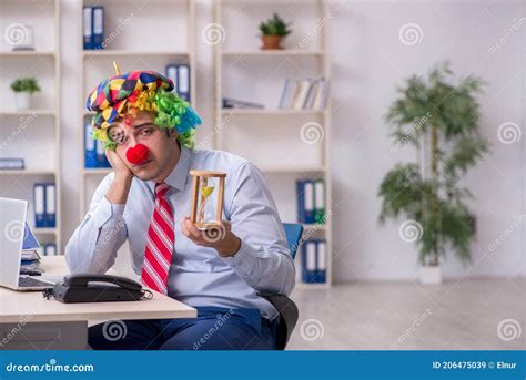 Funny Employee Clown Working In The Office Stock Image Image Of