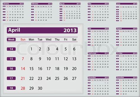 April 2013 Calendar Highlighting Stock Vector Colourbox