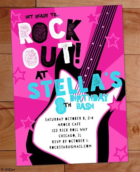 Rock Star Birthday Party Invitation Rock Band Girly Guitar Etsy