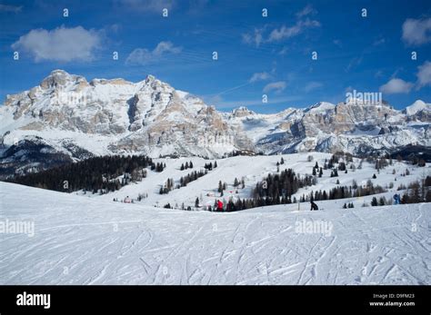 The Alta Badia Ski Resort With Lavarella And Contourines Mountains