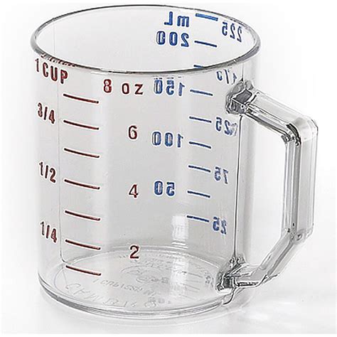 You cant us a bucket as a measuring cup unless u measure how much water of whatever you are putting into it. Cambro Clear, Camwear Measuring Cups, 1 Cup Measure, 12/PK ...