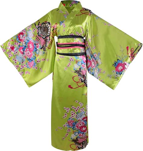Women S Kimono Costume Adult Japanese Geisha Yukata Sweet Floral Patten Gown Blossom Satin