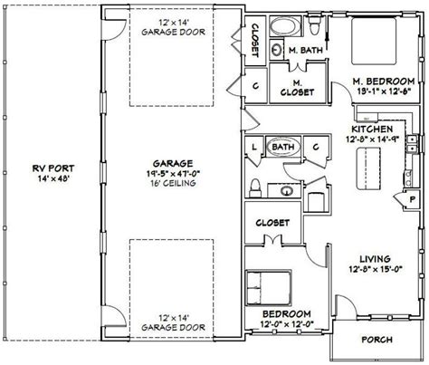 2 bedroom 2 bath barn house plans. 46x48 House -- 2-Bedroom 2-Bath -- 1,157 sq ft -- PDF ...
