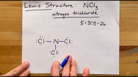 Lewis Structure Of Ncl3 Nitrogen Trichloride Youtube