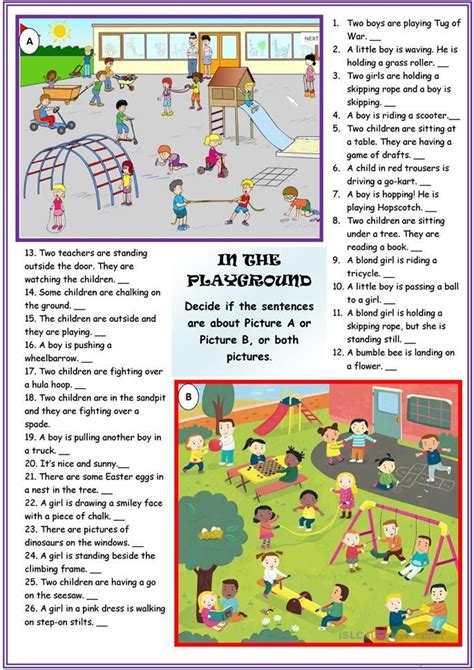 Picture Description Activities We Do In The Playground English Esl