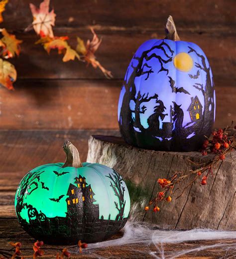 Color Changing Lighted Halloween Pumpkin, Tall | PlowHearth